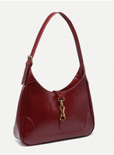 Vintage & Minimalist Clasp Decorated Crescent Moon Shoulder Bag With Adjustable Strap